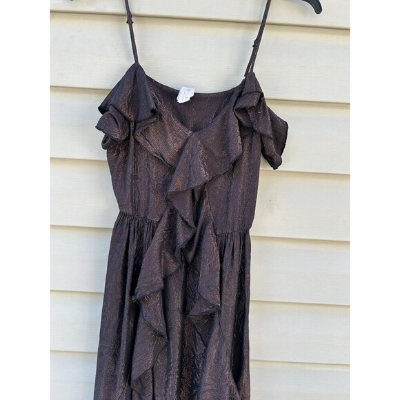 Amadi Anthropologie Women's Bronze Alley Shimmer Ruffle Mini Dress Small - Picture 3 of 8